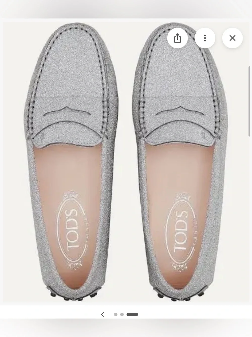 Tod's Silver Glitter Leather Gommino Driving Shoes
